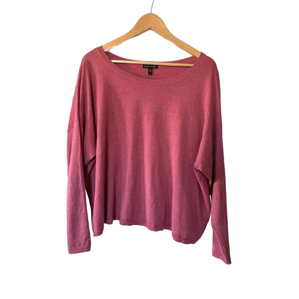 Eileen Fisher Lightweight Sweater Pink Boxy Organic Linen Crepe Spring Women's L